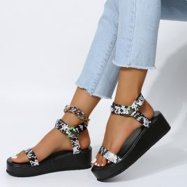 Snake Print Wedge Sandals For Women
