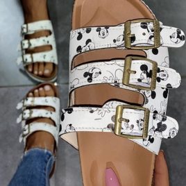 Leopard Printed White Summer Flats Sandals For Women