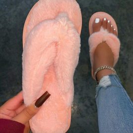 Spring House Wear Leopard Solid Fluffy Flip Flops