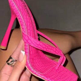 New Snake Print Square Toe Flip Flop Slippers