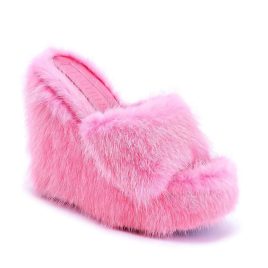 Sexy Mink Fur Wedge Ladies Slippers