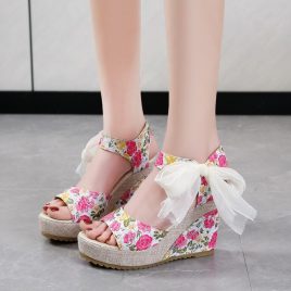Fashion Bow Ankle Strap Wedge Heels Sandals