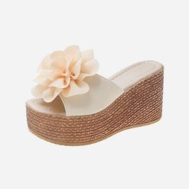 Round Toe Casual Wedge Flower Heeled Slipper
