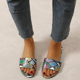 Snake Skin Print Slide Flats Sandals For Women