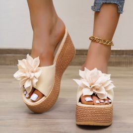 Korean Bohemian Flower Wedge Platform Slipper For Women