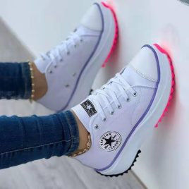 Leisure Time Lace Up Canvas Wedge Sneakers