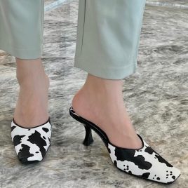 Korean Style Animal Print Square Toe High Heels